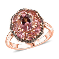 Luxoro 10K Rose Gold Premium Blush Tourmaline, Natural Champagne Diamond Ring (Size 10.0) 2.80 ctw