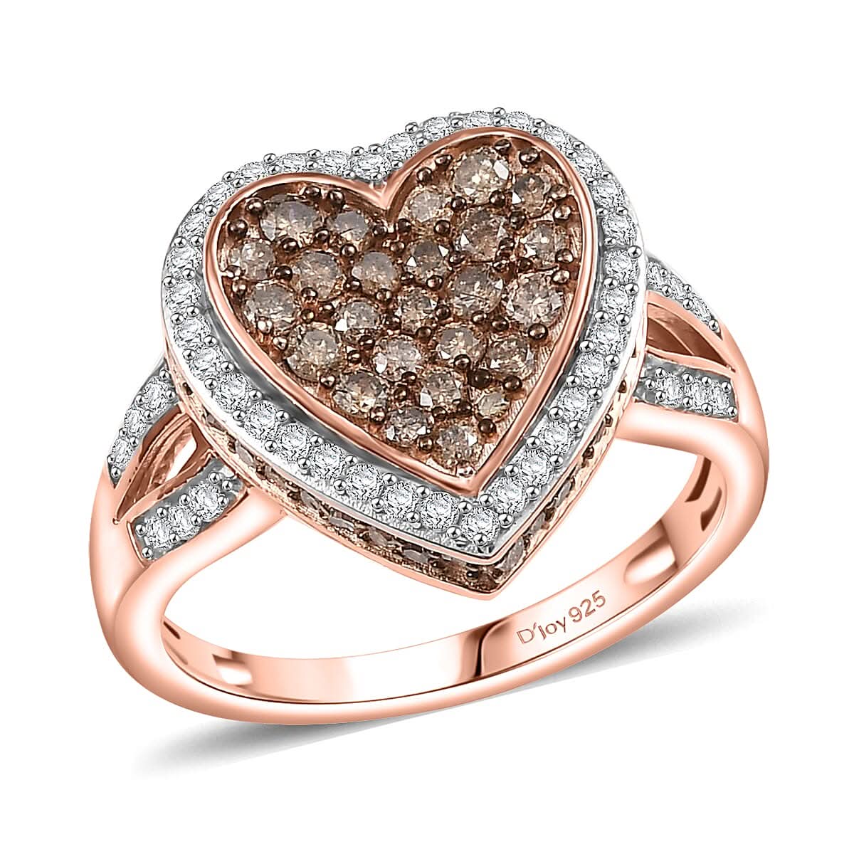D'Joy Natural Champagne and White Diamond 1.00 ctw Ring in 18K Vermeil Rose Gold Over Sterling Silver (Size 10.0)