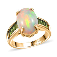 D'Joy Premium Ethiopian Welo Opal and Chrome Diopside 4.60 ctw Staircase Ring in 18K Vermeil Yellow Gold Over Sterling Silver