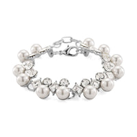 TLV White Shell Pearl and Austrian Crystal Bracelet in Silvertone (6.50-8.0In)