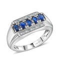 D'Joy Premium Kanchanaburi Blue Sapphire, Paraiba Tourmaline and Diamond 1.40 ctw 5 Elements of Nature Men's Ring in Rhodium Over Sterling Silver - Sticky add to cart bar
