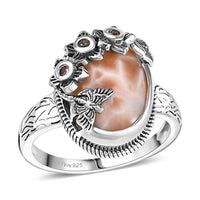 D’Joy Artisan Crafted Natrolite, Natural Champagne Zircon Dragonfly with Flower Ring in Sterling Silver (Size 10.0) (Del. in 10-12 Days) 5.50 ctw