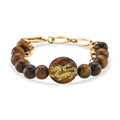 Tigers Eye 140.00 ctw Beaded and Paper Clip Chain Bracelet in Goldtone (6.50-8.50In) - Sticky add to cart bar