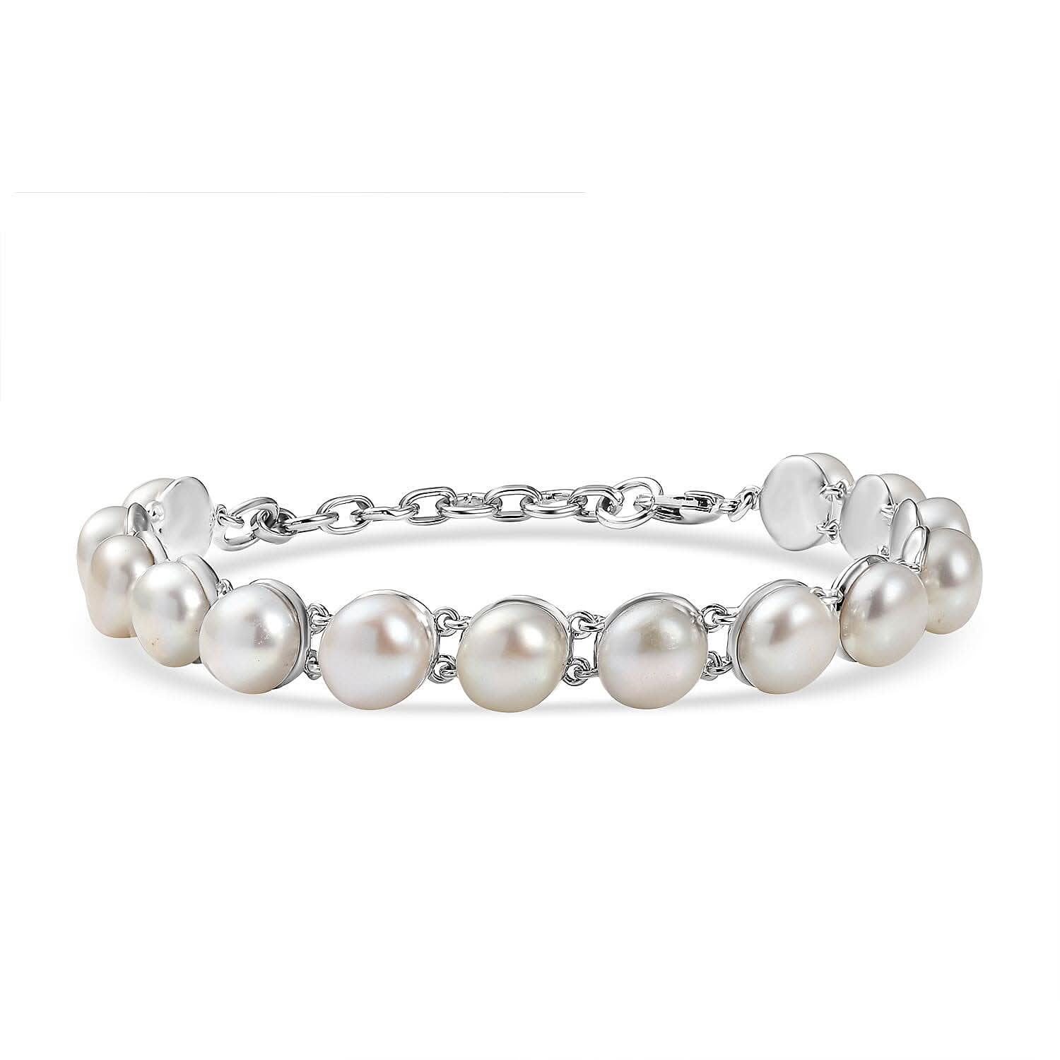 EverTrue Freshwater Pearl Glow of Lunar Light Bracelet in Platinum Bond (6.50-8.0In)