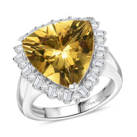 D’joy Yellow Labradorite and Moissanite 8.50 ctw Sunburst Ring in Rhodium Over Sterling Silver (Size 10.0)