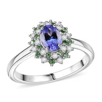 D’Joy Tanzanite, Multi Gemstone Ring in Rhodium Over Sterling Silver (Size 10.0) 1.15 ctw