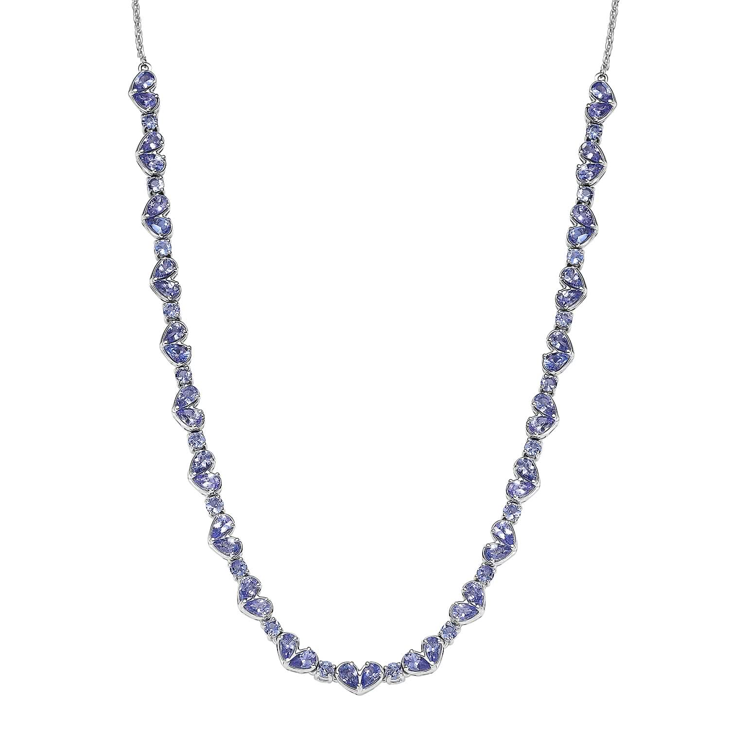 D'Joy Tanzanite 10.65 ctw Heart Necklace 18 Inches in Rhodium Over Sterling Silver