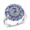 D'Joy Tanzanite and White Zircon 3.75 ctw Dahlia Flower Ring in Rhodium Over Sterling Silver (Size 10.0) - Sticky add to cart bar
