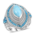 D'Joy Premium Larimar and Multi Gemstone 5.20 ctw Ring in Rhodium Over Sterling Silver (Size 10.0) - Sticky add to cart bar