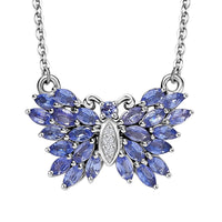 D'Joy Tanzanite and White Zircon 2.20 ctw Butterfly Necklace 18 Inches in Rhodium Over Sterling Silver