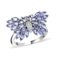 D'Joy Tanzanite and White Zircon 2.10 ctw Butterfly Ring in Rhodium Over Sterling Silver (Size 10.0)