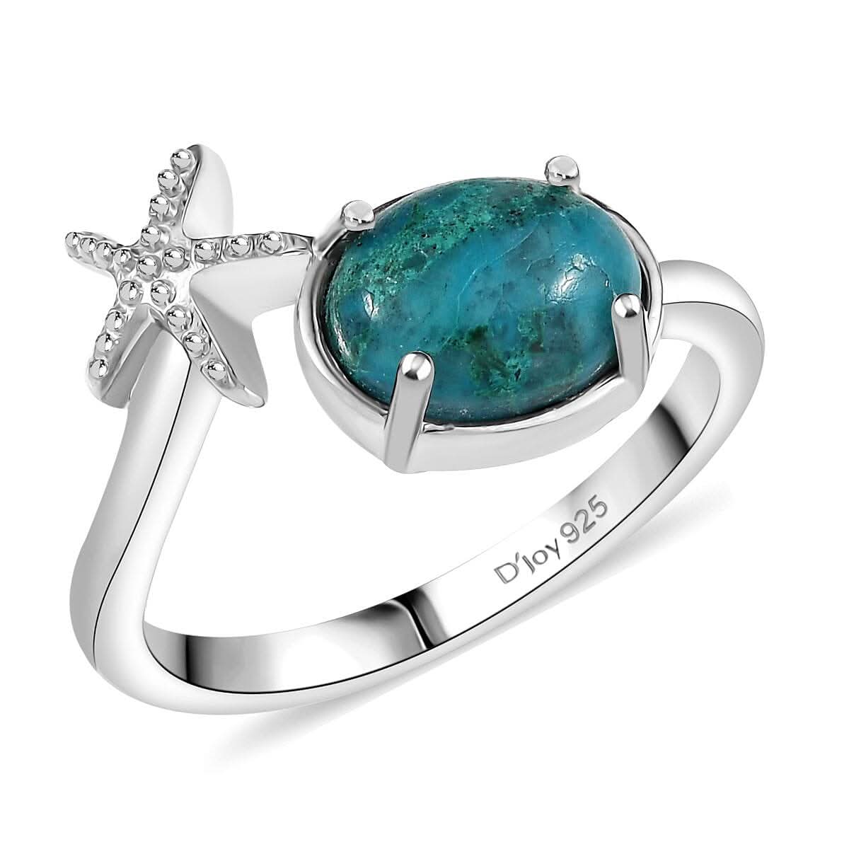 D'Joy Chrysocolla Starfish Ring in Platinum Over Sterling Silver (Size 10.0) 2.50 ctw