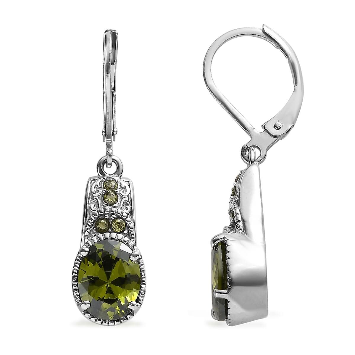 Simulated Green Diamond 6.50 ctw Lever Back Earrings in Stainless Steel