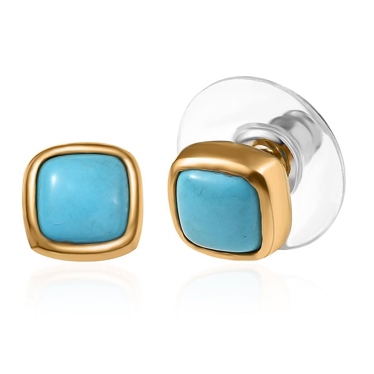 D'Joy Premium Sleeping Beauty Turquoise Stud Earring in 18K Vermeil YG Over Sterling Silver 1.65 ctw