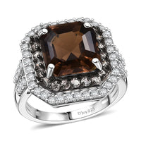 D'Joy Asscher Cut Columbianite and Multi Gemstone 5.70 ctw Ring in Rhodium Over Sterling Silver (Size 10.0)
