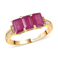 D'Joy AAA Royal Ruby, Paraiba Tourmaline and Diamond 2.40 ctw Trilogy Ring in 18K Vermeil Yellow Gold Over Sterling Silver