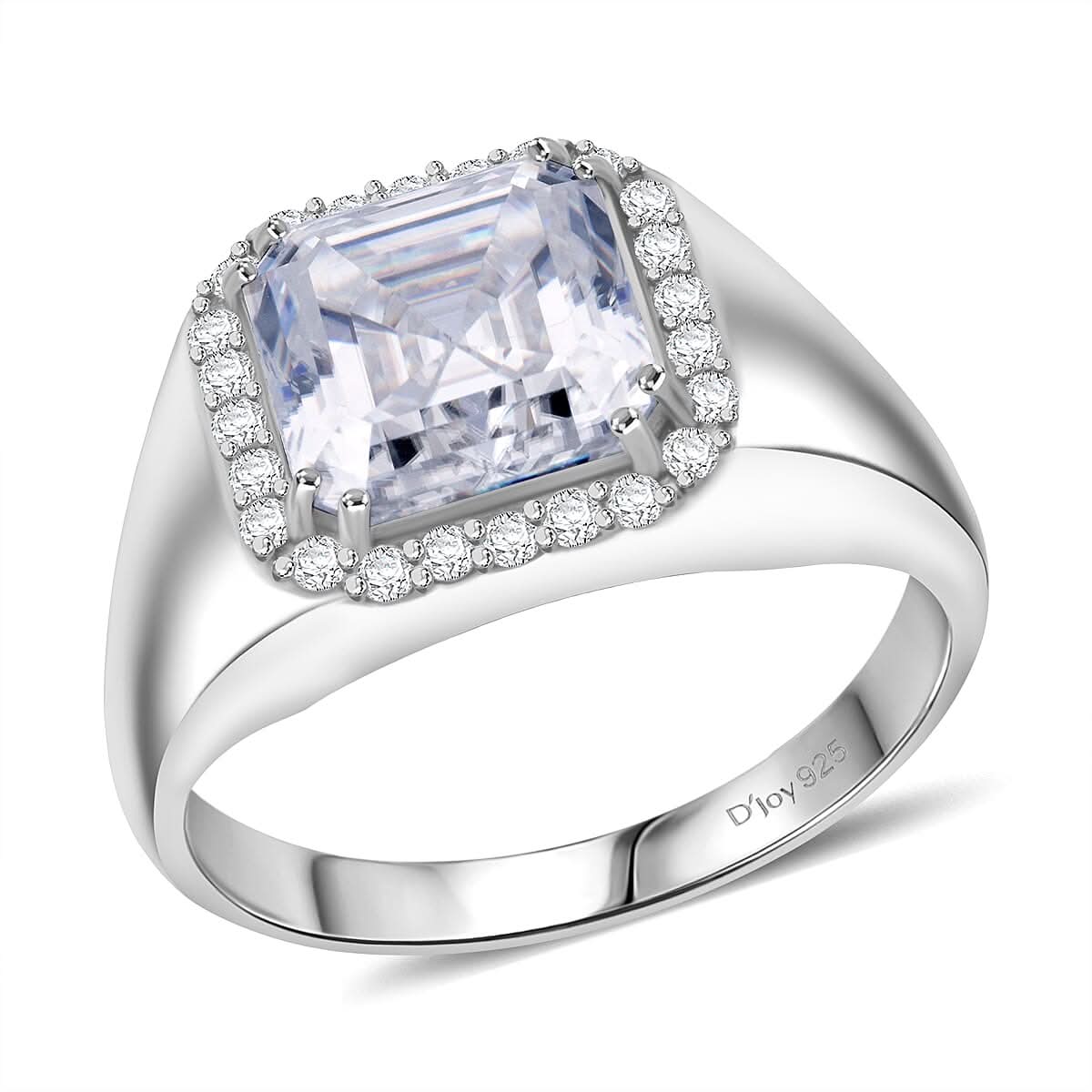 Asscher Cut Moissanite 6.30 ctw Men's Forge Ring in Rhodium Over Sterling Silver (Size 10.0)
