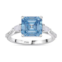 Asscher Cut Luxuriant Lab Grown Blue Diamond VS and Lab Grown Diamond 4.15 ctw Ring in 950 Platinum (Size 6.0) 4.50 Grams
