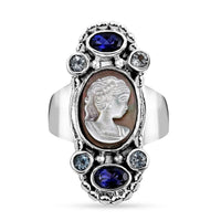 Sajen Silver Gray Cameo, Multi Gemstone Ring in Sterling Silver (Size 8.0) 4.50 ctw