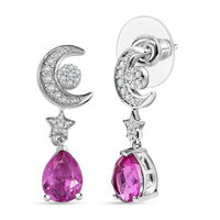 EverTrue Patroke Quartz (Triplet) and White Zircon 2.85 ctw Mystical Moonlit Dangling Earrings in Platinum Bond