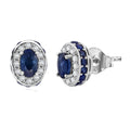 D'Joy Premium Kanchanaburi Blue Sapphire and Moissanite 1.50 ctw Crown Deco Stud Earrings in Rhodium OverSterling Silver - Sticky add to cart bar