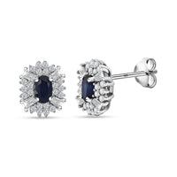 D'Joy Premium Kanchanaburi Blue Sapphire and Moissanite 1.00 ctw Midnight Halo Earrings in Rhodium Over Sterling Silver