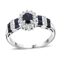 D'Joy Premium Kanchanaburi Blue Sapphire and Moissanite 1.30 ctw Art Deco Heirloom Ring in Rhodium Over Sterling Silver (Size 10.0) - Sticky add to cart bar