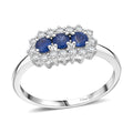 Premium Kanchanaburi Blue Sapphire and White Zircon 1.05 ctw Ring in Rhodium Over Sterling Silver (Size 10.0) - Sticky add to cart bar