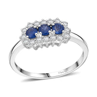 Premium Kanchanaburi Blue Sapphire and White Zircon 1.05 ctw Ring in Rhodium Over Sterling Silver (Size 10.0)