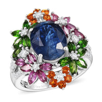 D'Joy Kashmir Kyanite, Multi Gemstone Ring in Rhodium Over Sterling Silver (Size 10.0) 7.40 ctw