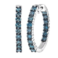 Luxuriant Lab Grown Blue Diamond (IR) SI 2.00 ctw Starry Night Hoop Earrings in Rhodium Over Sterling Silver
