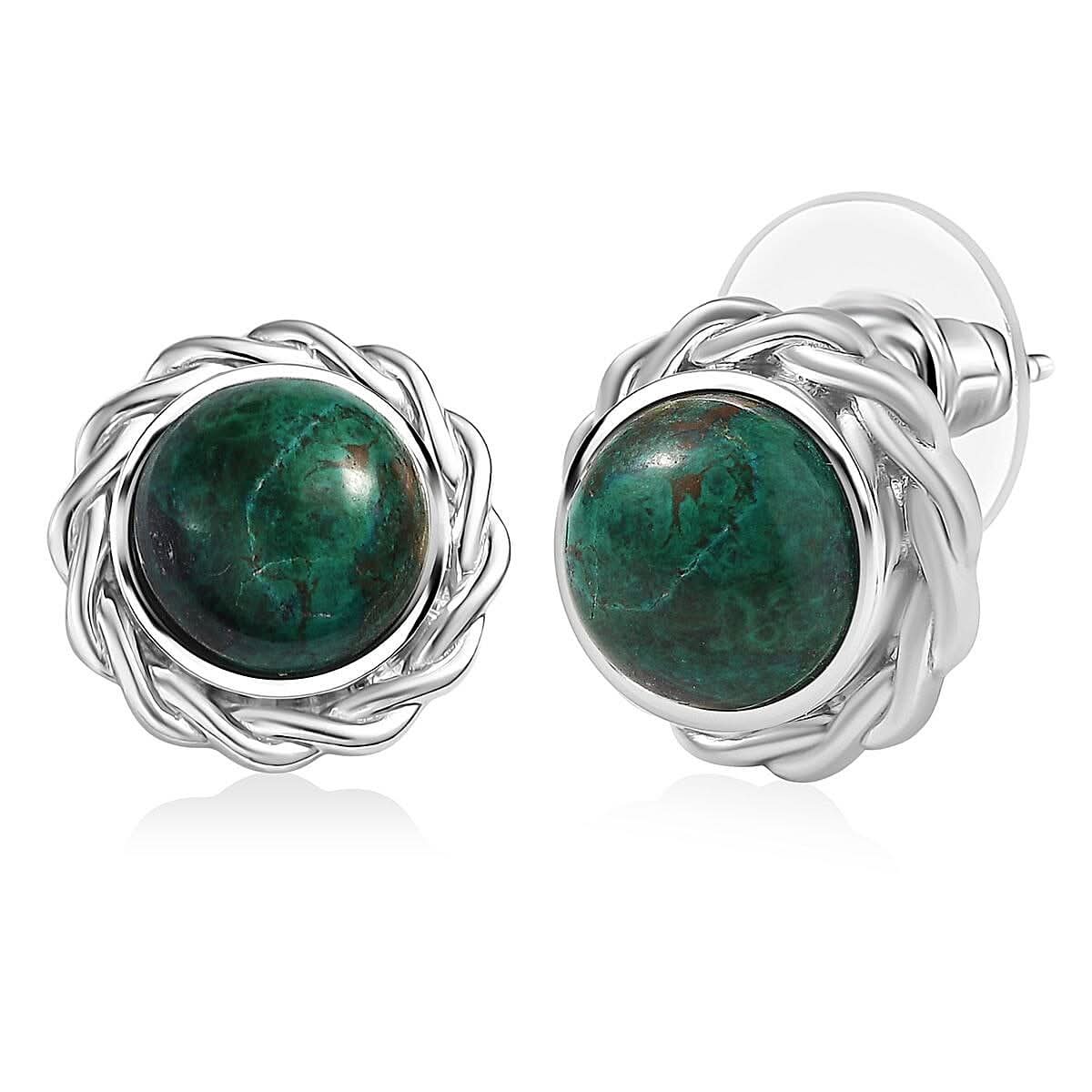 EverTrue Chrysocolla 10.40 ctw Swirl Earrings in Platinum Bond