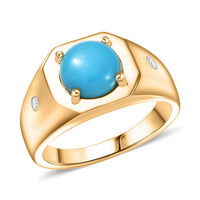 Ever True Sleeping Beauty Turquoise, Moissanite Men's Ring in 18K YG Plated (Size 11.0) 2.50 ctw