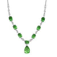 EverTrue Chartreuse Quartz (Triplet) and White Zircon 15.70 ctw Drop Necklace 18-20 Inches in Platinum Bond