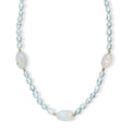 Blue Chalcedony Enhanced 75.00 ctw and Blue Pearl (D) Necklace in ION Plated YG Stainless Steel 24 Inches - Sticky add to cart bar