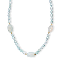Blue Chalcedony Enhanced 75.00 ctw and Blue Pearl (D) Necklace in ION Plated YG Stainless Steel 24 Inches