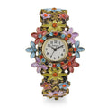 Strada Multi Color Austrian Crystal Japanese Movement Flower Bangle Watch in Dark Silvertone - Sticky add to cart bar