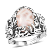 D'Joy Artisan Crafted Pink Natrolite 7.65 ctw Fish Ring in Sterling Silver