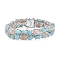 D'joy Natrolite and Multi Gemstone 37.00 ctw Dolphin Bracelet in Rhodium Over Sterling Silver (6.50 In)