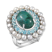Ever True Chrysocolla, Multi Gemstone Embraces the Ocean Ring in Platinum Bond (Size 10.0) 13.75 ctw