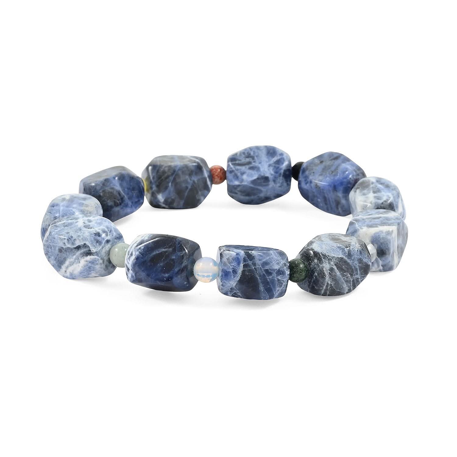 Sodalite Faceted and Multi Gemstone 112.25 ctw Irregular Nugget Beaded Stretch Bracelet