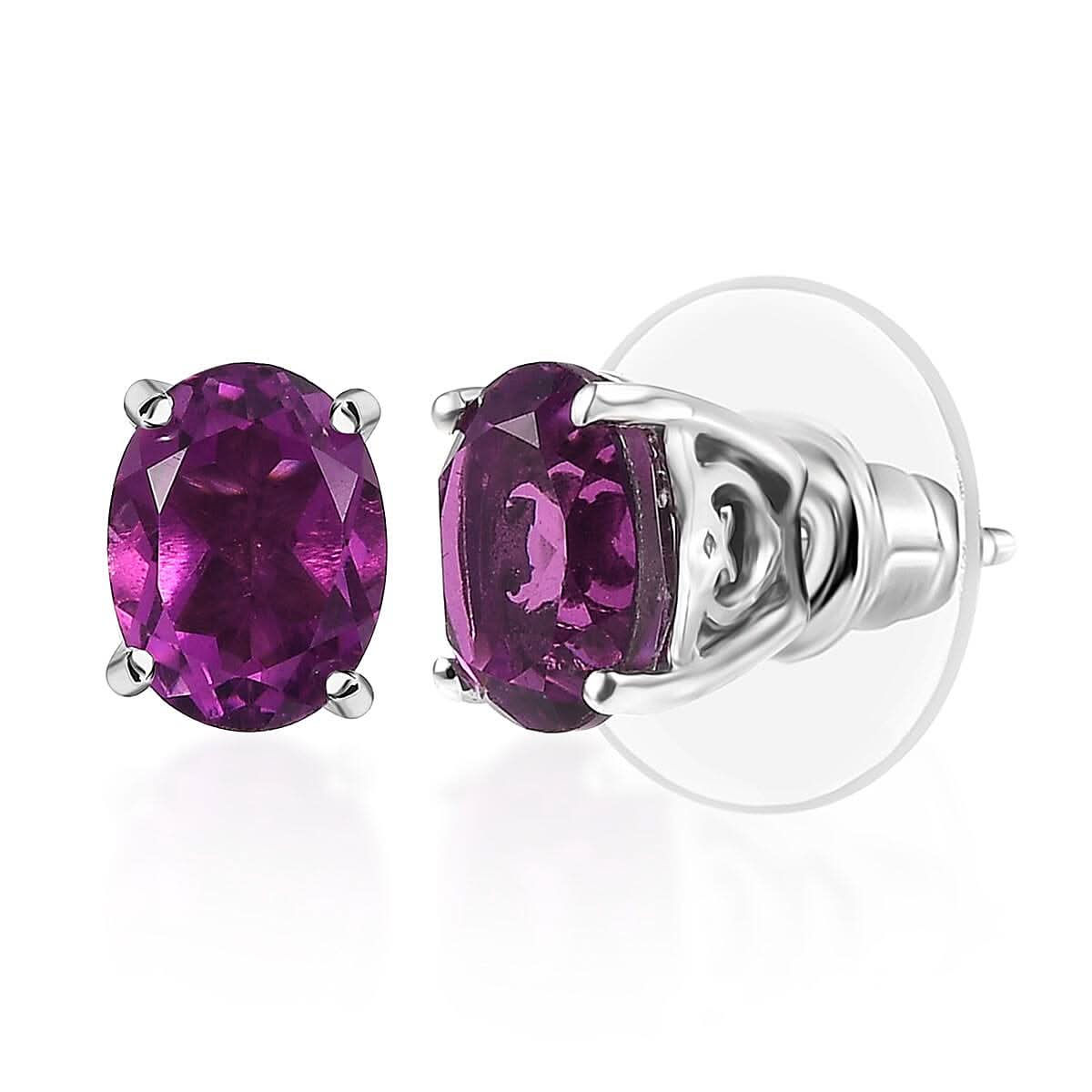 D'Joy African Lilac Quartz (Triplet) 3.00 ctw Stud Earrings in Platinum Over Sterling Silver