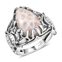 D'Joy Artisan Crafted Pink Natrolite Turtle 8.15 ctw Ring in Sterling Silver