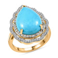 D’Joy Premium Sleeping Beauty Turquoise, Paraiba Tourmaline and Diamond Water Ripples Ring in 18K Vermeil YG Over Sterling Silver (Size 10.0) 7.00 ctw - Sticky add to cart bar