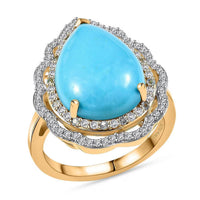 D’Joy Premium Sleeping Beauty Turquoise, Paraiba Tourmaline and Diamond Water Ripples Ring in 18K Vermeil YG Over Sterling Silver (Size 10.0) 7.00 ctw