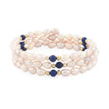 Pink Freshwater Pearls with Lapis Lazuli 7.00 ctw Beads Memory Wire Bracelet in Goldtone (7 In) - Sticky add to cart bar