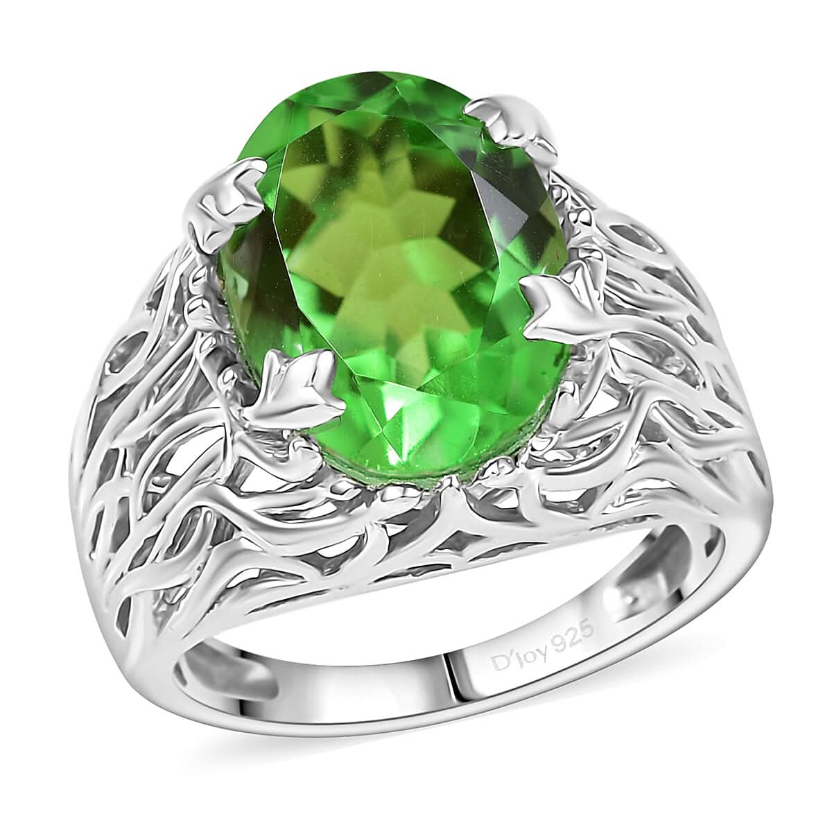 D’Joy Chartreuse Quartz Verdant Vines Ring in Platinum Over Sterling Silver (Size 10.0) 6.20 ctw
