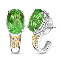 EverTrue Chartreuse Quartz (Triplet) and White Zircon 12.40 ctw Floral J-Hoop Earrings in 18K YG Plated and Platinum Bond
