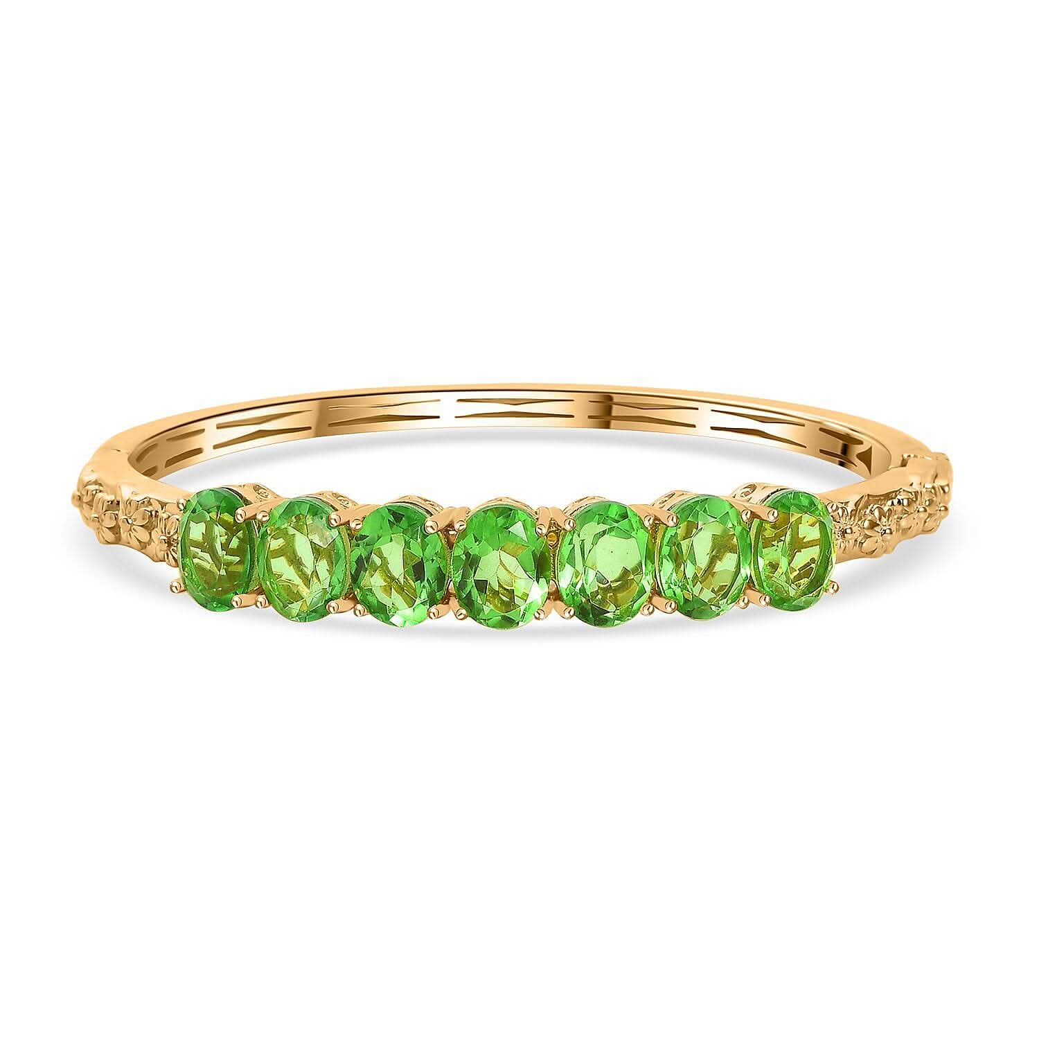 Ever True Chartreuse Quartz Floral Vines Bangle Bracelet in 18K YG Plated (6.50 In) 13.50 ctw