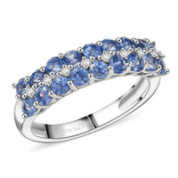 D'Joy Premium Ceylon Blue Sapphire, White Zircon Ring in Rhodium Over Sterling Silver (Size 10.0) 1.65 ctw